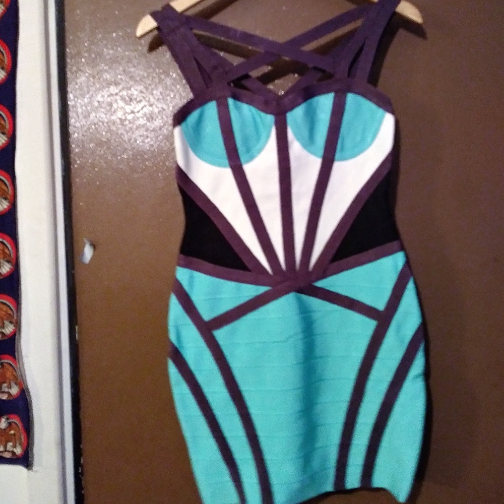 nwot Aqua Faux Corset Bandage dress